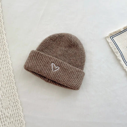Love Heart Embroidery Baby Knit Hats