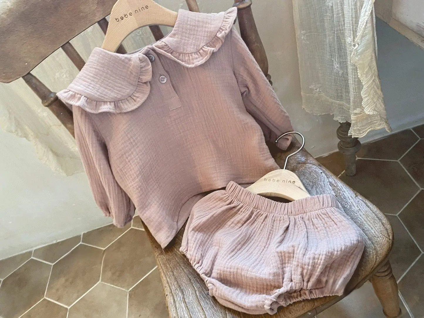 2Pcs Newborn Baby Girls Clothes Organic Cotton Ruffled Collar Lapel Long Sleeve Shirt Top + Bread Pants Korean Casual Clothing