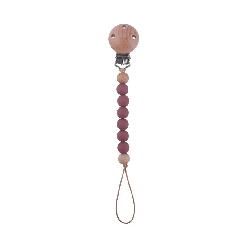 New Design Food Grade Pacifier Teether Silicone Baby Pacifier Clip Ring Wood Teether Clip Diy Beech Wood Pacifier Clip