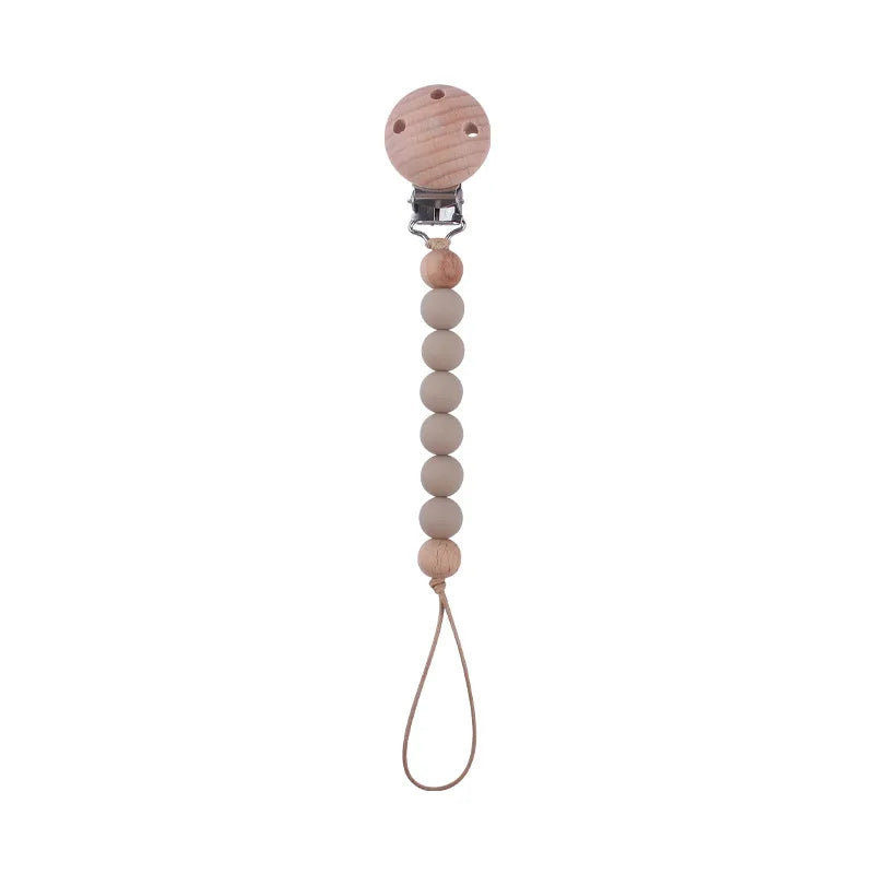 New Design Food Grade Pacifier Teether Silicone Baby Pacifier Clip Ring Wood Teether Clip Diy Beech Wood Pacifier Clip