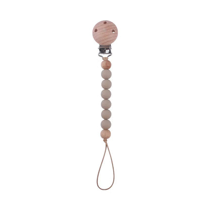 New Design Food Grade Pacifier Teether Silicone Baby Pacifier Clip Ring Wood Teether Clip Diy Beech Wood Pacifier Clip