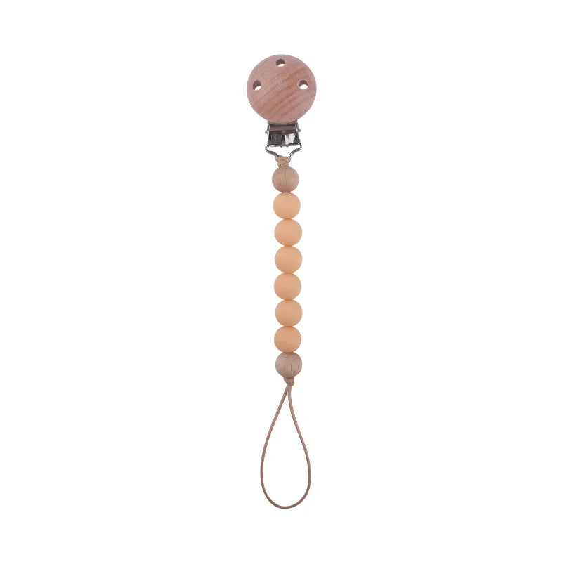 New Design Food Grade Pacifier Teether Silicone Baby Pacifier Clip Ring Wood Teether Clip Diy Beech Wood Pacifier Clip