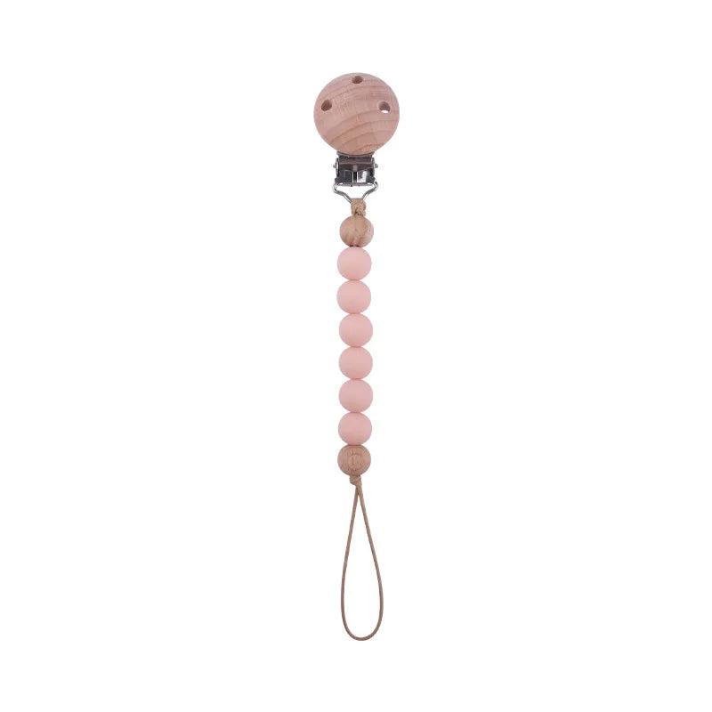 New Design Food Grade Pacifier Teether Silicone Baby Pacifier Clip Ring Wood Teether Clip Diy Beech Wood Pacifier Clip