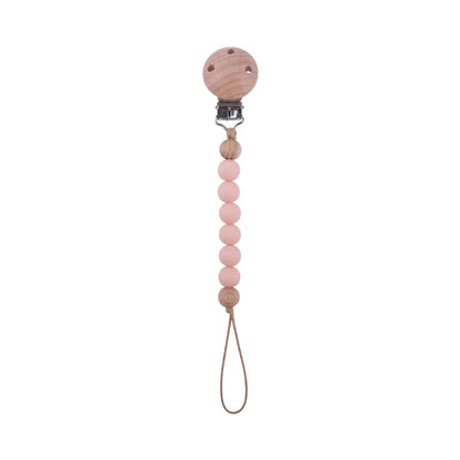 New Design Food Grade Pacifier Teether Silicone Baby Pacifier Clip Ring Wood Teether Clip Diy Beech Wood Pacifier Clip