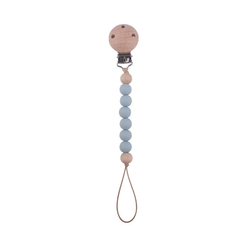 New Design Food Grade Pacifier Teether Silicone Baby Pacifier Clip Ring Wood Teether Clip Diy Beech Wood Pacifier Clip