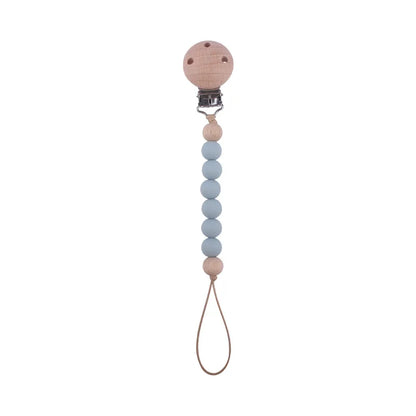 New Design Food Grade Pacifier Teether Silicone Baby Pacifier Clip Ring Wood Teether Clip Diy Beech Wood Pacifier Clip