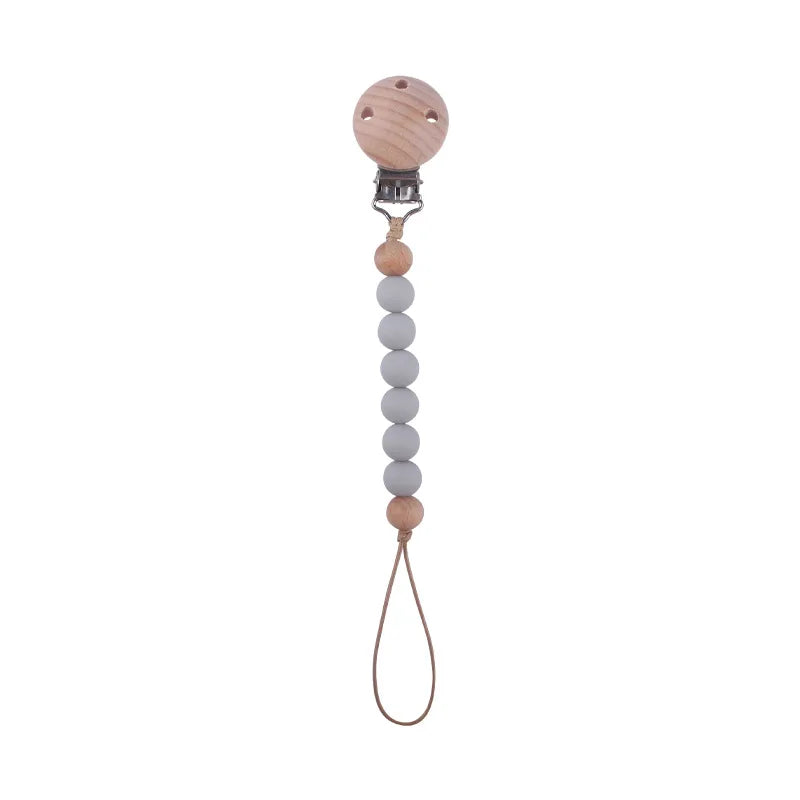 New Design Food Grade Pacifier Teether Silicone Baby Pacifier Clip Ring Wood Teether Clip Diy Beech Wood Pacifier Clip