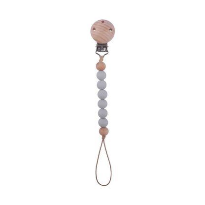 New Design Food Grade Pacifier Teether Silicone Baby Pacifier Clip Ring Wood Teether Clip Diy Beech Wood Pacifier Clip