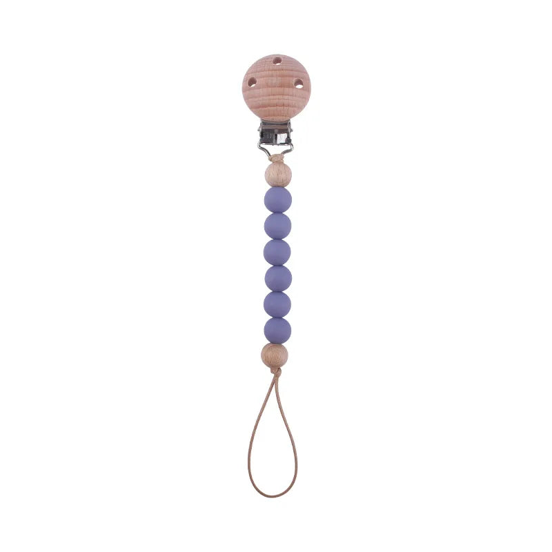 New Design Food Grade Pacifier Teether Silicone Baby Pacifier Clip Ring Wood Teether Clip Diy Beech Wood Pacifier Clip