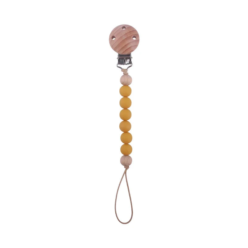 New Design Food Grade Pacifier Teether Silicone Baby Pacifier Clip Ring Wood Teether Clip Diy Beech Wood Pacifier Clip