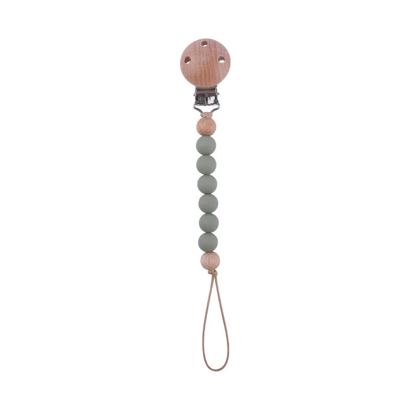 New Design Food Grade Pacifier Teether Silicone Baby Pacifier Clip Ring Wood Teether Clip Diy Beech Wood Pacifier Clip