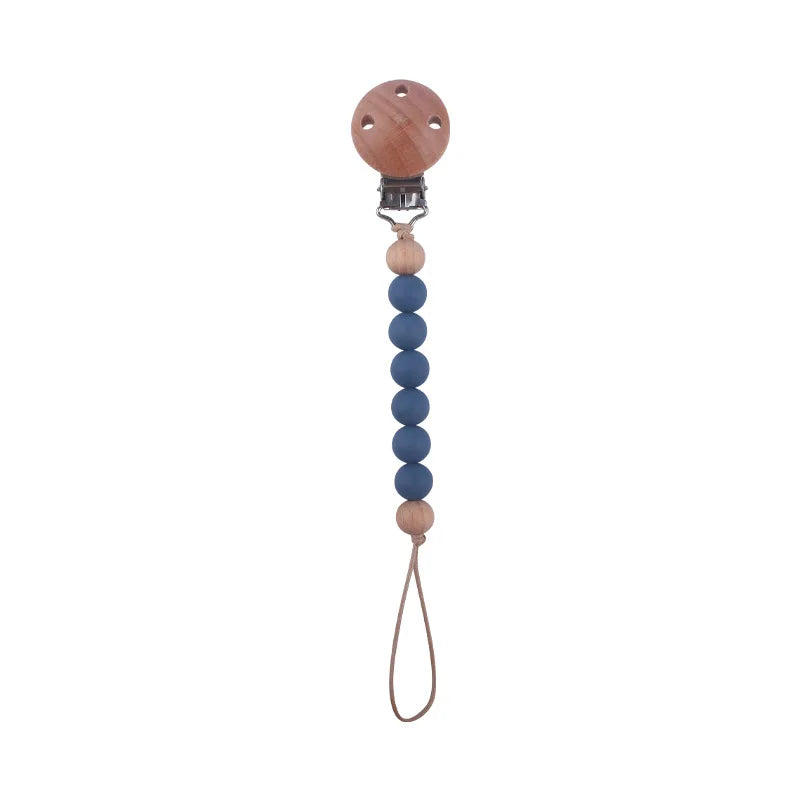 New Design Food Grade Pacifier Teether Silicone Baby Pacifier Clip Ring Wood Teether Clip Diy Beech Wood Pacifier Clip