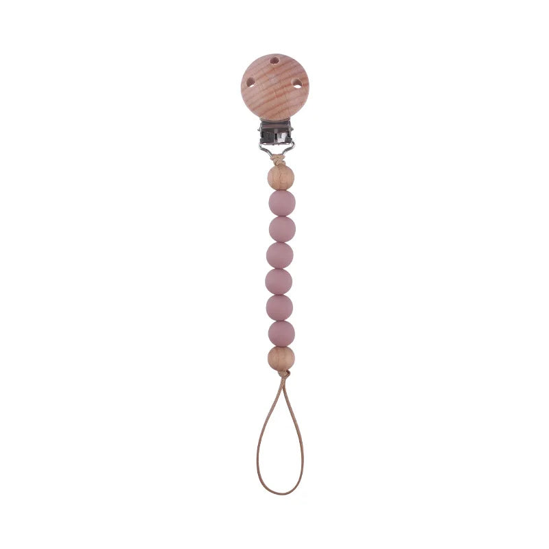New Design Food Grade Pacifier Teether Silicone Baby Pacifier Clip Ring Wood Teether Clip Diy Beech Wood Pacifier Clip