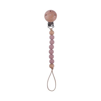 New Design Food Grade Pacifier Teether Silicone Baby Pacifier Clip Ring Wood Teether Clip Diy Beech Wood Pacifier Clip