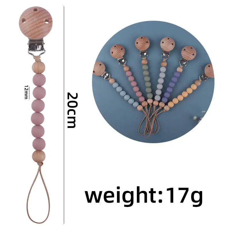 New Design Food Grade Pacifier Teether Silicone Baby Pacifier Clip Ring Wood Teether Clip Diy Beech Wood Pacifier Clip