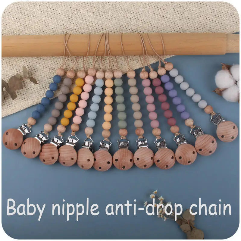 New Design Food Grade Pacifier Teether Silicone Baby Pacifier Clip Ring Wood Teether Clip Diy Beech Wood Pacifier Clip