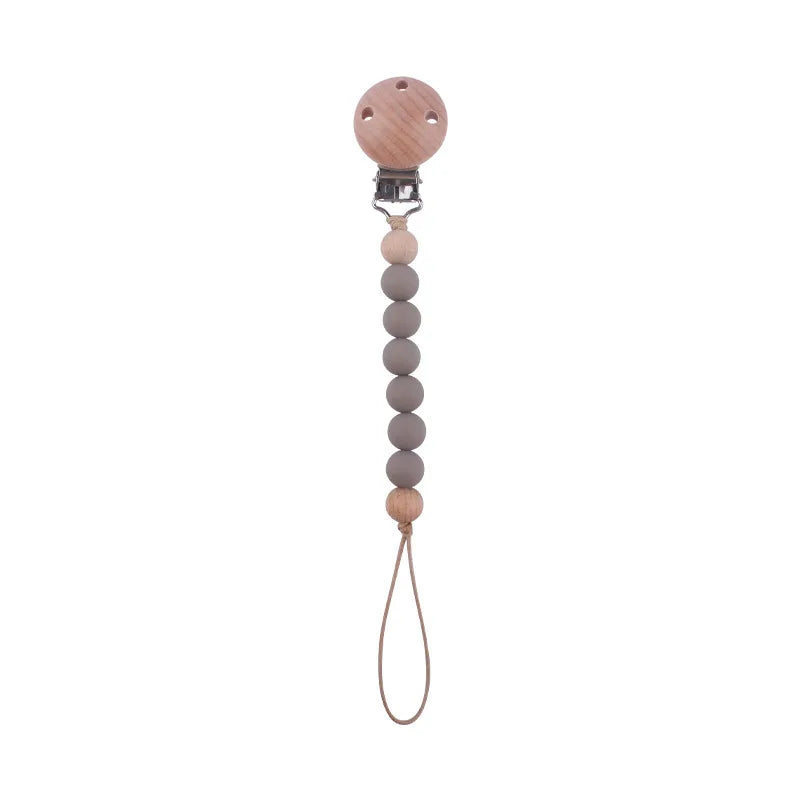 New Design Food Grade Pacifier Teether Silicone Baby Pacifier Clip Ring Wood Teether Clip Diy Beech Wood Pacifier Clip