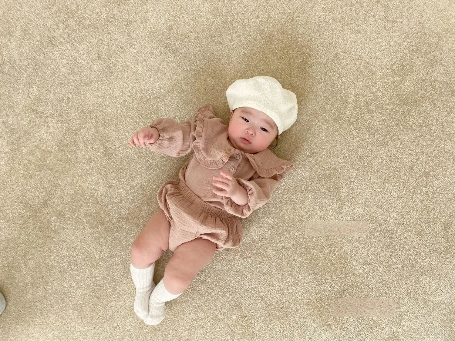 2Pcs Newborn Baby Girls Clothes Organic Cotton Ruffled Collar Lapel Long Sleeve Shirt Top + Bread Pants Korean Casual Clothing