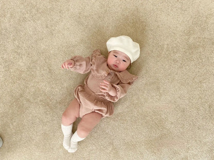 2Pcs Newborn Baby Girls Clothes Organic Cotton Ruffled Collar Lapel Long Sleeve Shirt Top + Bread Pants Korean Casual Clothing