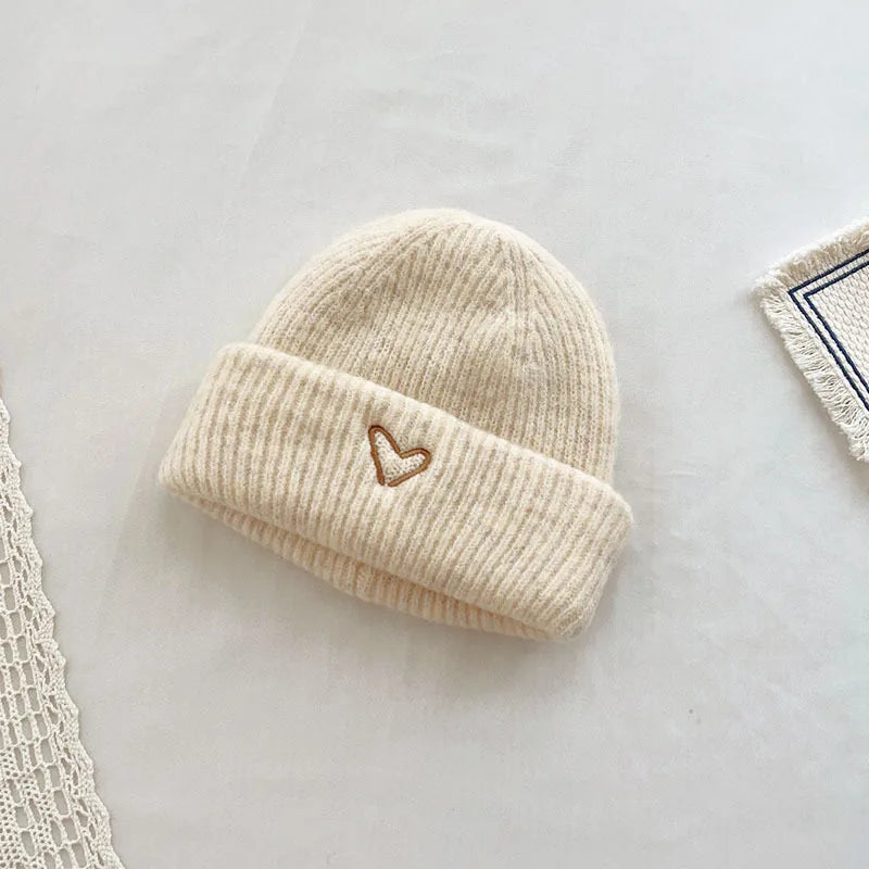 Love Heart Embroidery Baby Knit Hats