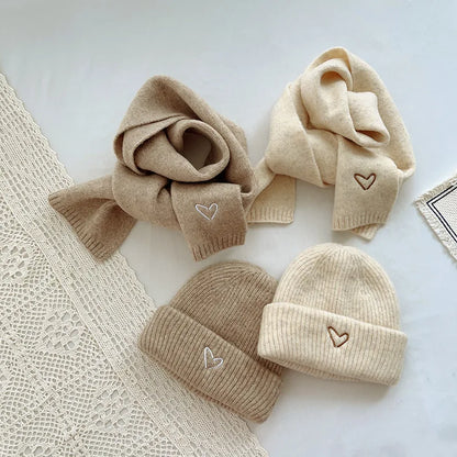 Love Heart Embroidery Baby Knit Hats