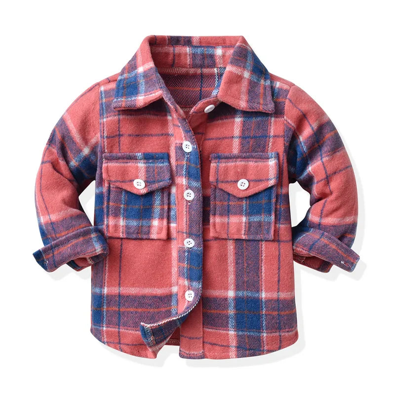 Newborn Uniex Baby Boys Girls Long Sleeve Flannel Shirts Single Breasted Lapel Blouse Tops Toddler Infant Clothes