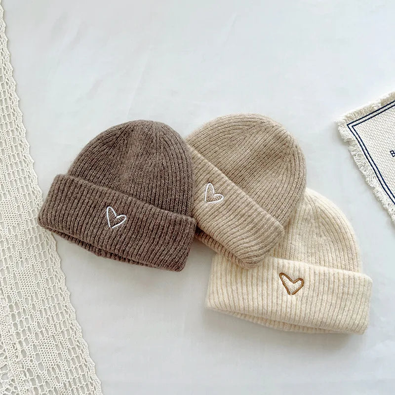 Love Heart Embroidery Baby Knit Hats