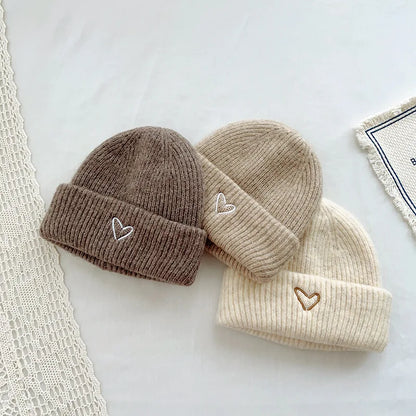 Love Heart Embroidery Baby Knit Hats