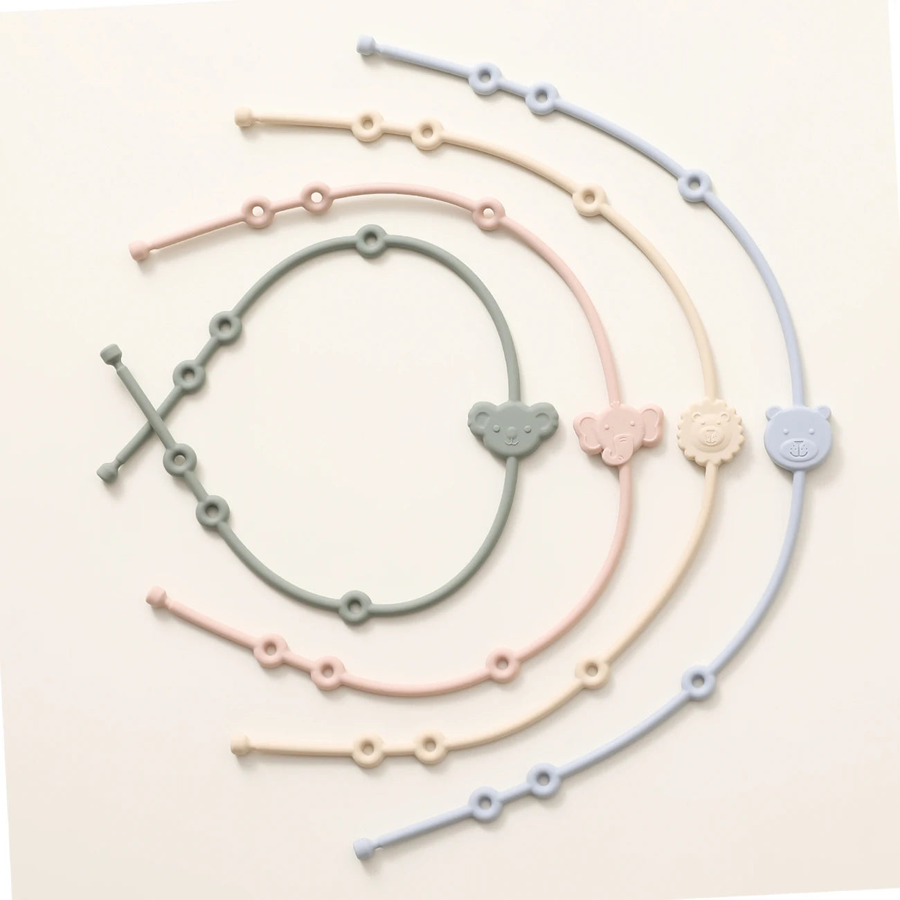 6Pcs Baby Silicone Toys Straps ,Cartoon Animal Shape Anti-Lost Adjustable Pacifier Chain for for Strollers, High Chairs