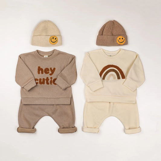 Europe Baby Cotton Knit Clothing Sets Kids Boys Girls Spring Clothes Loose Tracksuit Pullovers Tops+Pants 2PCS Outfits