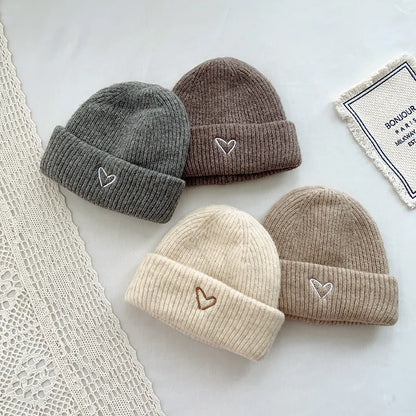 Love Heart Embroidery Baby Knit Hats