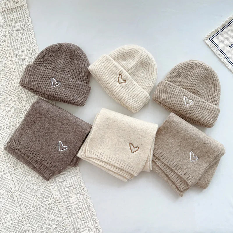 Love Heart Embroidery Baby Knit Hats