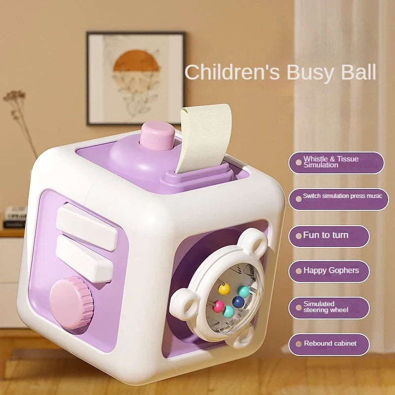 6 in 1 Montessori Educational Toys Sensory Busy Board Baby Practice Skills Drawer Cube Fidget Educational Toys for Girl Boy