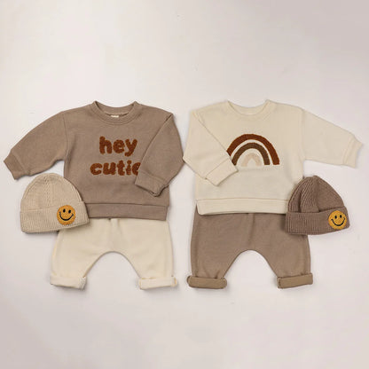 Europe Baby Cotton Knit Clothing Sets Kids Boys Girls Spring Clothes Loose Tracksuit Pullovers Tops+Pants 2PCS Outfits