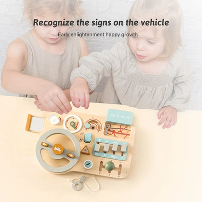 Montessori Toys Baby Wooden Car Steering Wheel Activity Busy Board Baby Wooden Busy Board Early Education Learning Sensory Toys