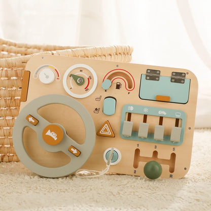 Montessori Toys Baby Wooden Car Steering Wheel Activity Busy Board Baby Wooden Busy Board Early Education Learning Sensory Toys