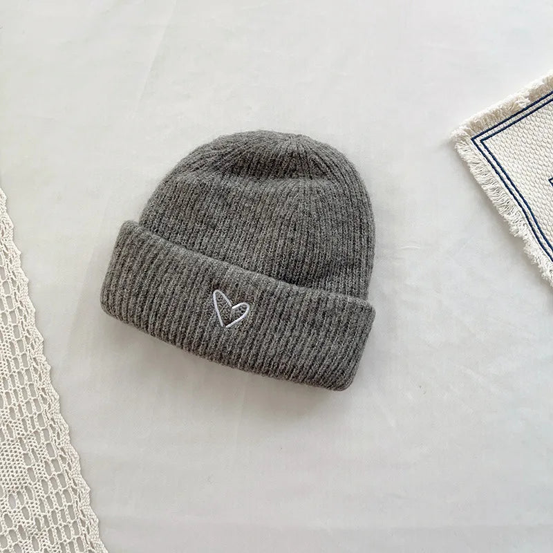 Love Heart Embroidery Baby Knit Hats