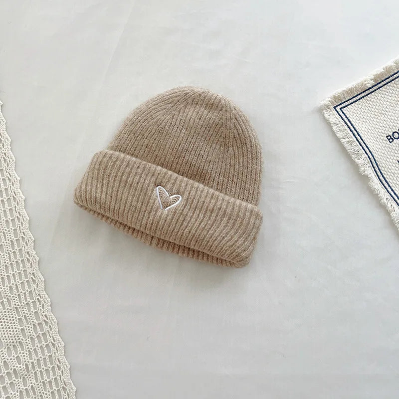 Love Heart Embroidery Baby Knit Hats