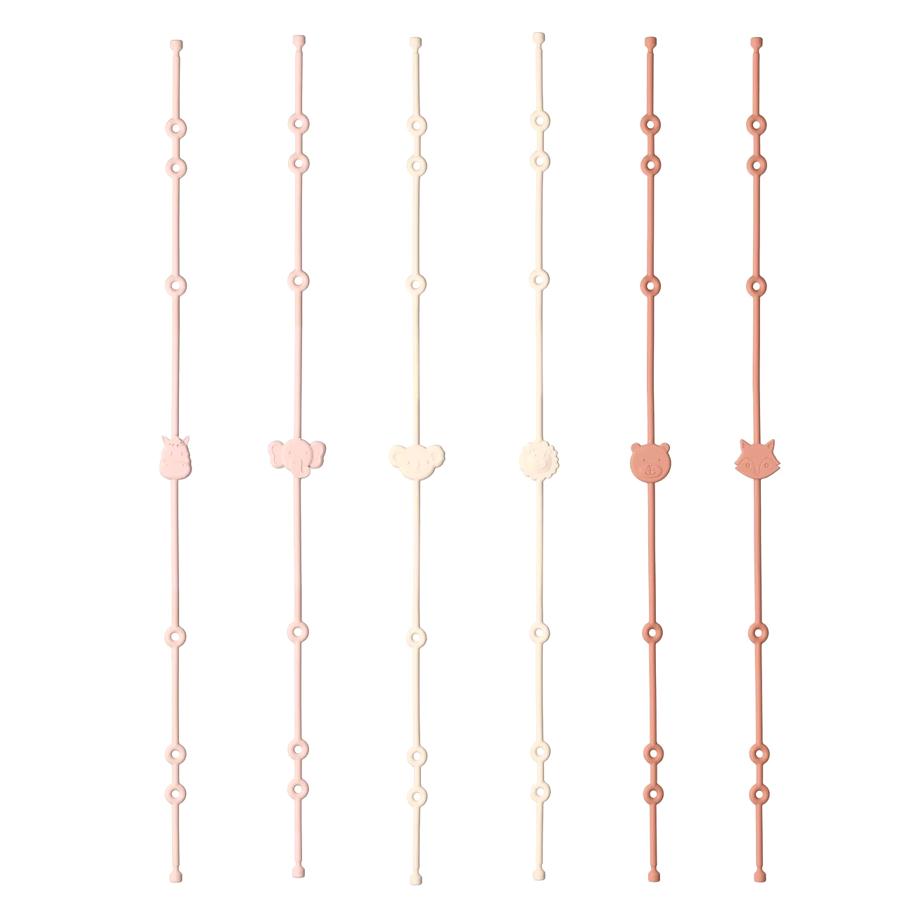 6Pcs Baby Silicone Toys Straps ,Cartoon Animal Shape Anti-Lost Adjustable Pacifier Chain for for Strollers, High Chairs