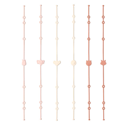 6Pcs Baby Silicone Toys Straps ,Cartoon Animal Shape Anti-Lost Adjustable Pacifier Chain for for Strollers, High Chairs