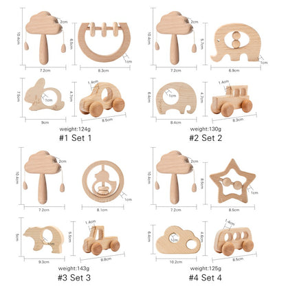 Wooden Cloud Rattle Set Infant Montessori Early Education Toys
